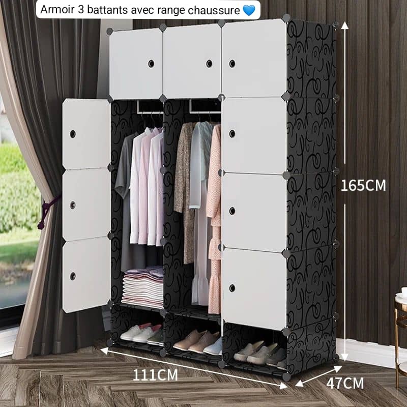 Armoire Rangement Vêtements -Penderie plastique 12 Cubes avec range chaussures