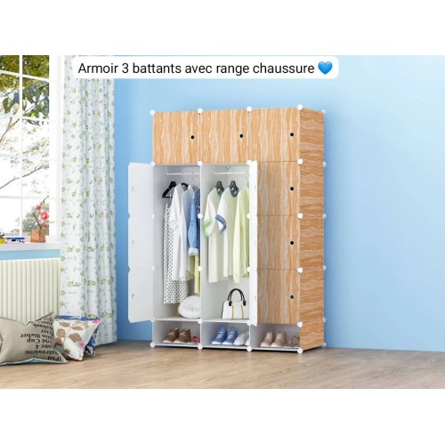 Armoire Rangement Vêtements -Penderie plastique 12 Cubes avec range chaussures