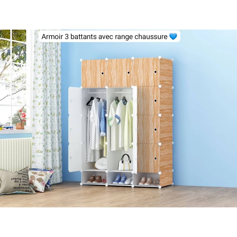 Armoire Rangement Vêtements -Penderie plastique 12 Cubes avec range chaussures