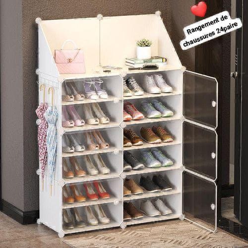 Rangement de Chaussures 24 Paires Plastique Cube -