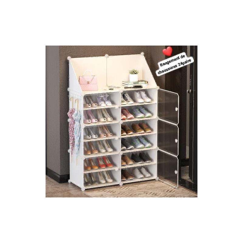 Rangement de Chaussures 24 Paires Plastique Cube -