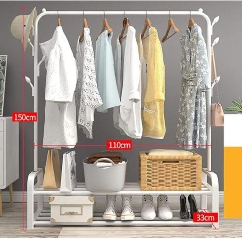Penderie + Porte vêtement en fer avec rangement- BLANC
