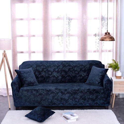 Housse de canapé lourde Velvet Bleu de nuit  très extensible 6 Places (3-2-1)