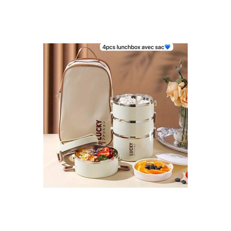Boîte à Lunch Isotherme En Acier Inoxydable Avec Couvercle, Ensemble De 4 Pièces + Sac Isotherme