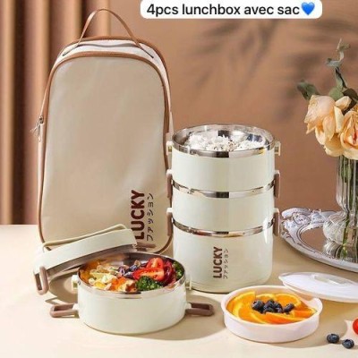 Boîte à Lunch Isotherme En Acier Inoxydable Avec Couvercle, Ensemble De 4 Pièces + Sac Isotherme